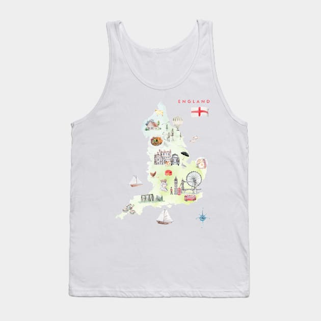 Illustrated Map of England Tank Top by crazycanonmom